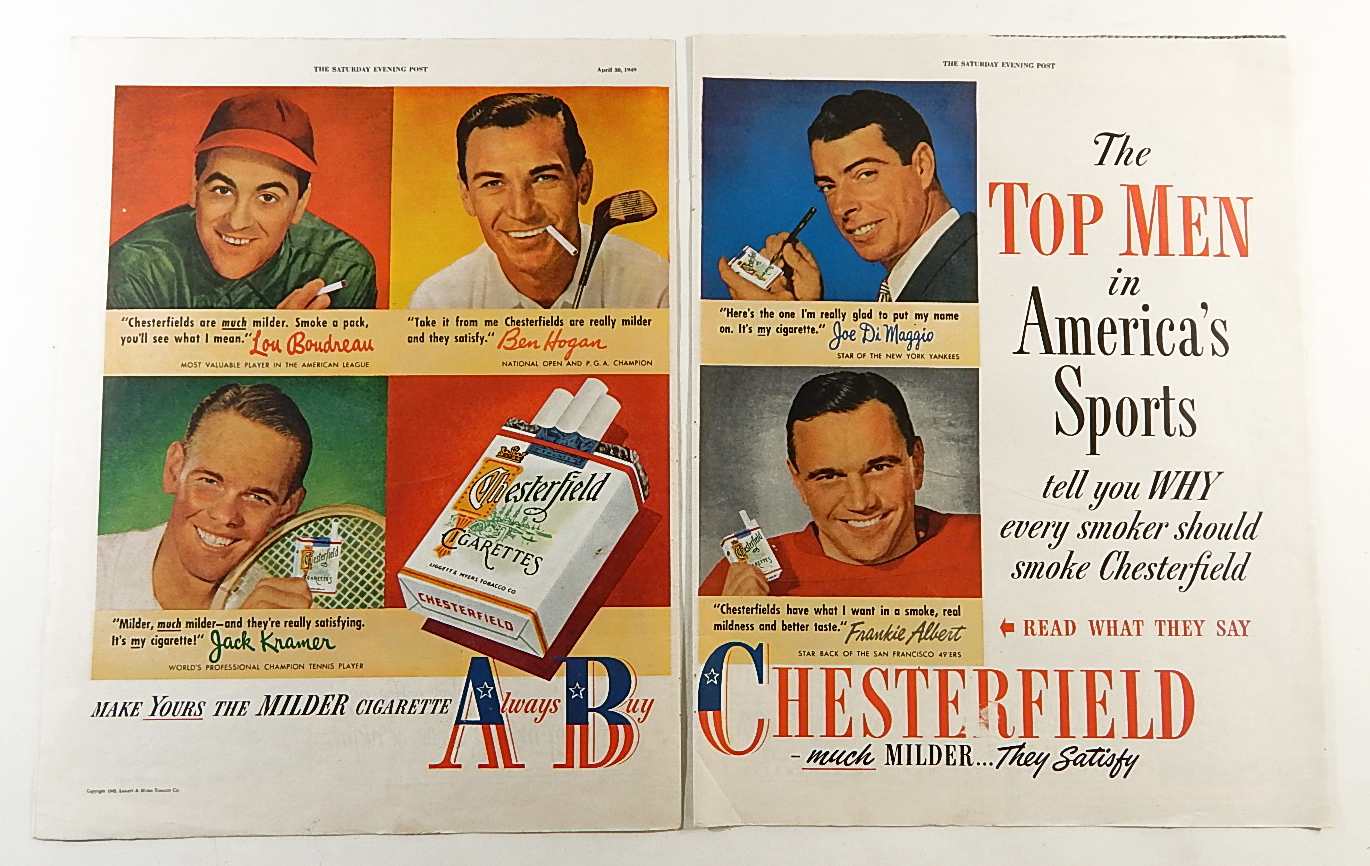 Vintage 1949 Chesterfield Cigarette Ad w/ Joe DiMaggio Ben Hogan ...