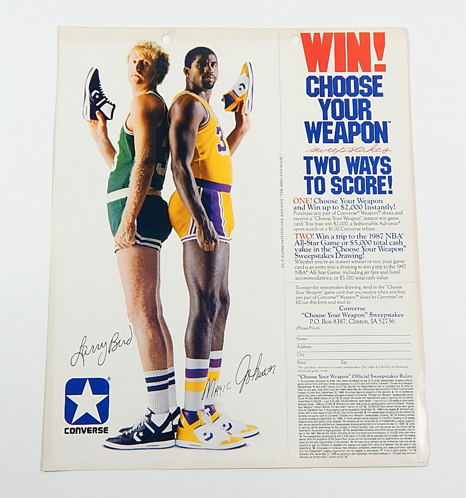 Vintage 1986 Converse Larry Bird Magic Johnson escolha seu formulário de  entrada de armas | eBay