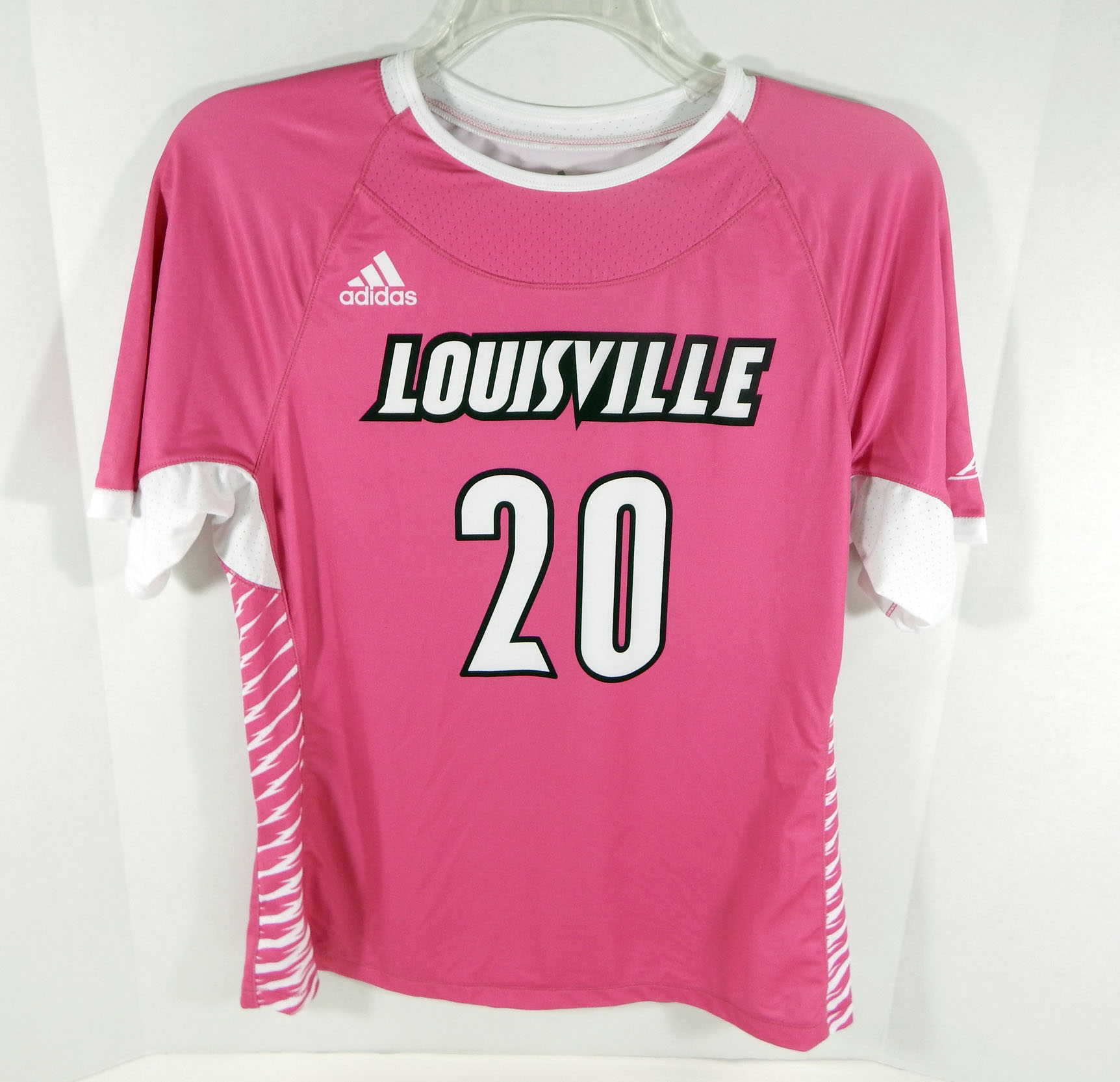Womens Uni of Louisville Cardinals #20 Game Used Pink Jersey BCA Lacrosse  XL 57