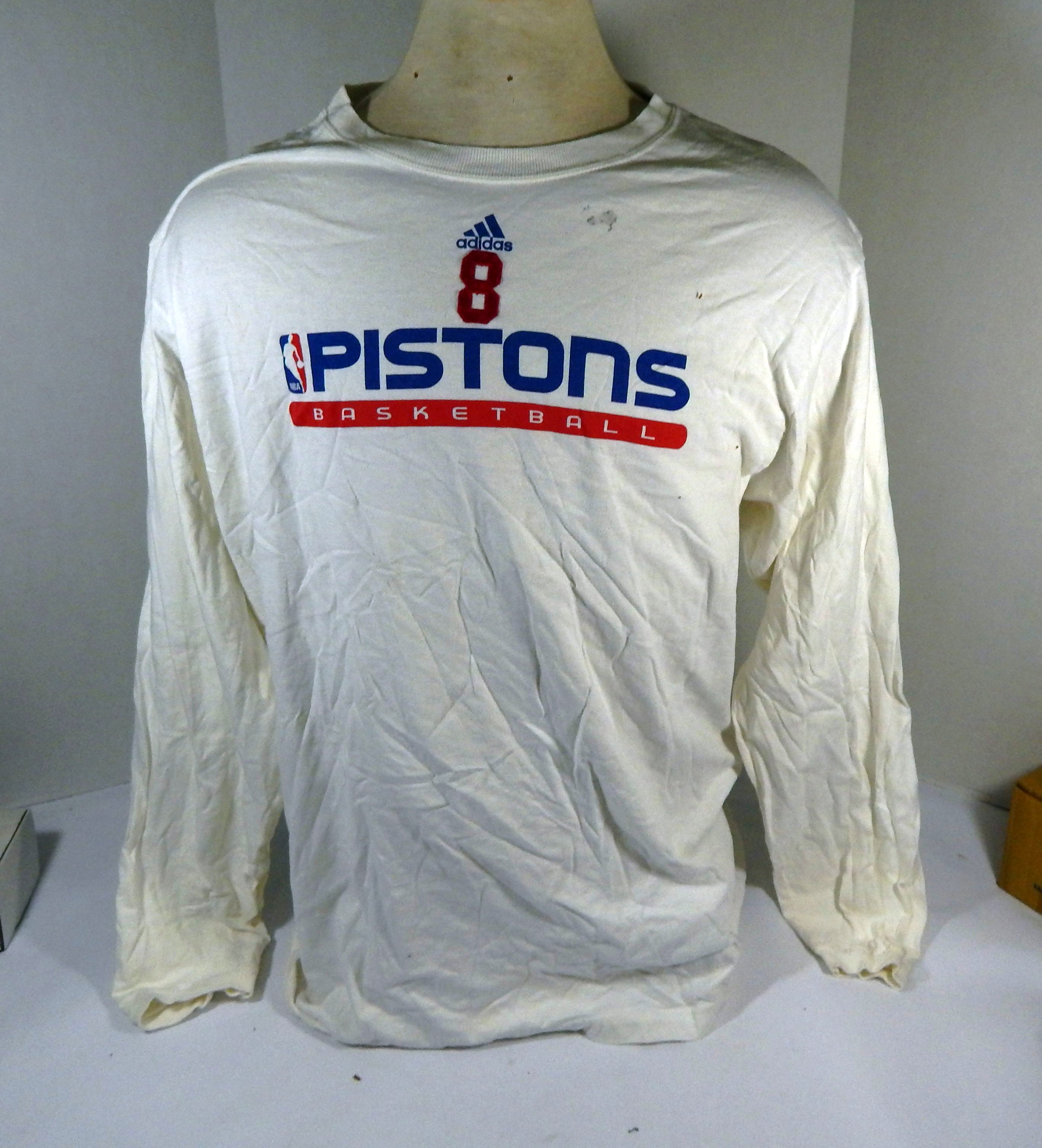 Detroit Pistons #8 Game Used White Warm Up Shirt 2XL DP42870